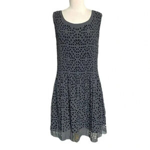 Veeca S sleeveless laser‎ cut mesh over black slip dress